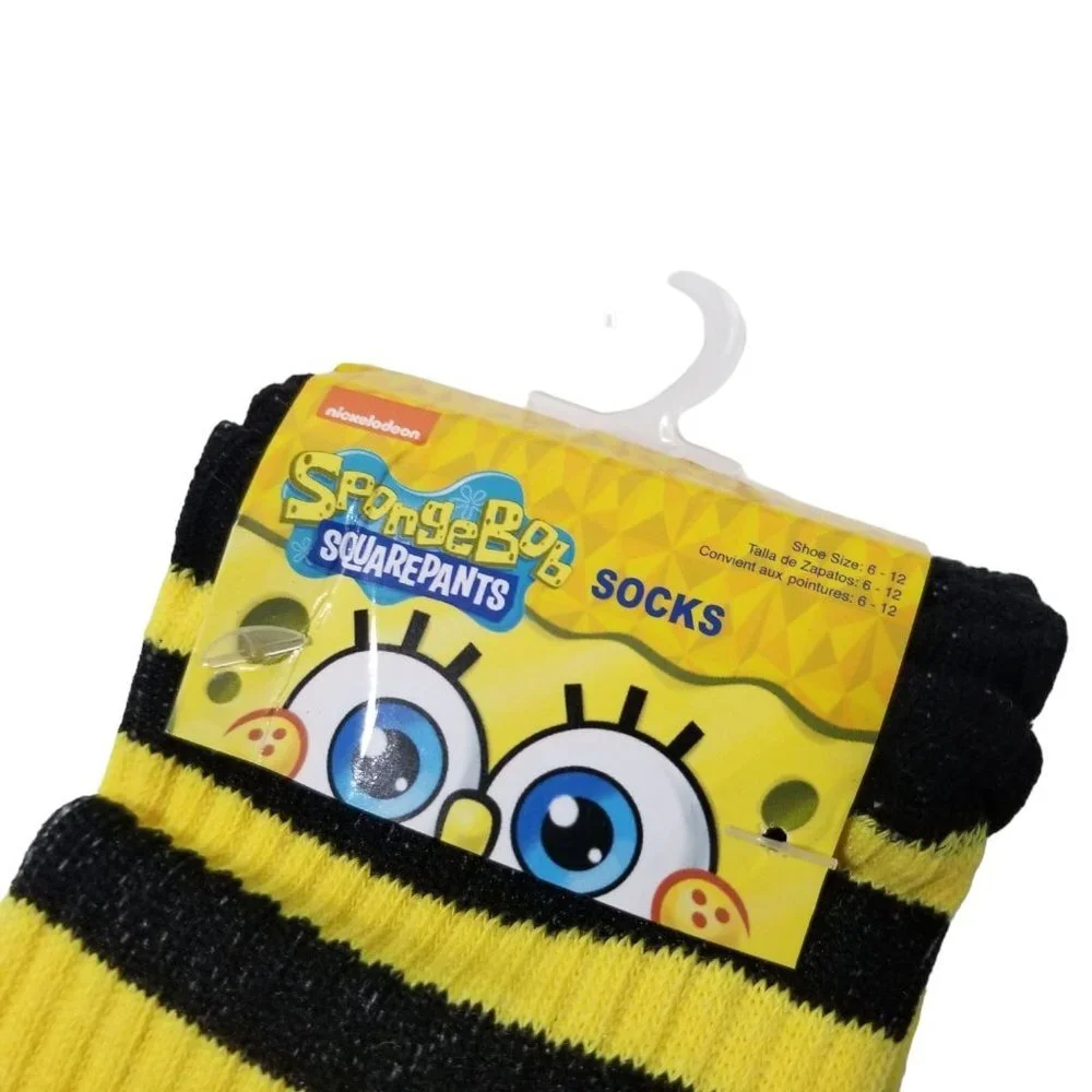 NWT Nickelodeon Sponge Bob Square Pants 2-Pairs UNISEX Casual Crew Socks Size 6-